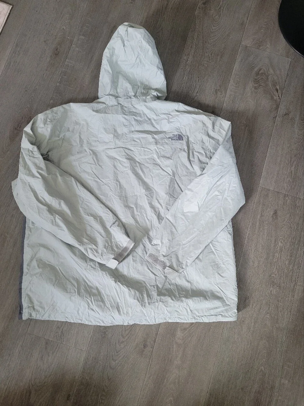 The North Face Light Gray Hooded Rain Jacket with Dark Gray Panels